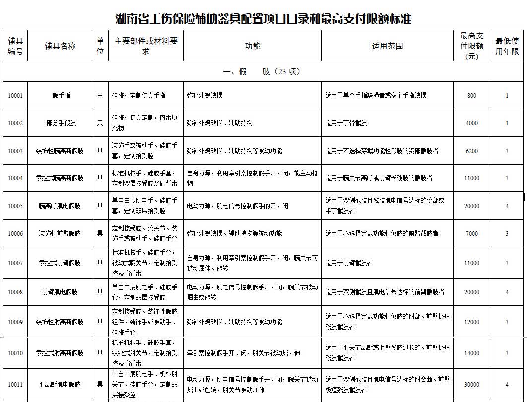 湖南省工伤辅具配置项目和最高支付标准_01.jpg